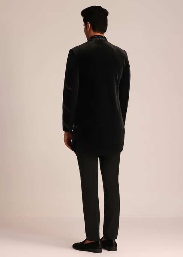 Black Velvet Indo Western Set With Zardosi Detailing