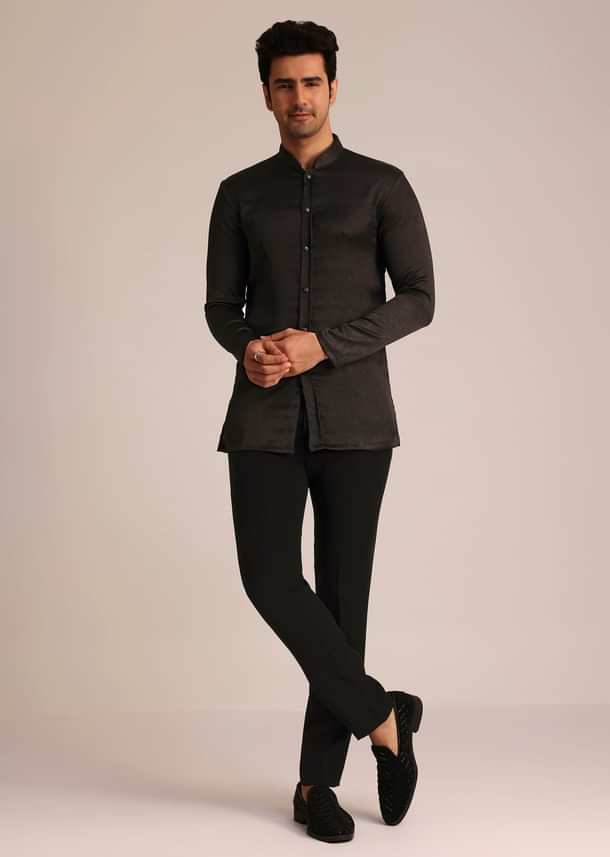 Black Velvet Indo Western Set With Zardosi Detailing