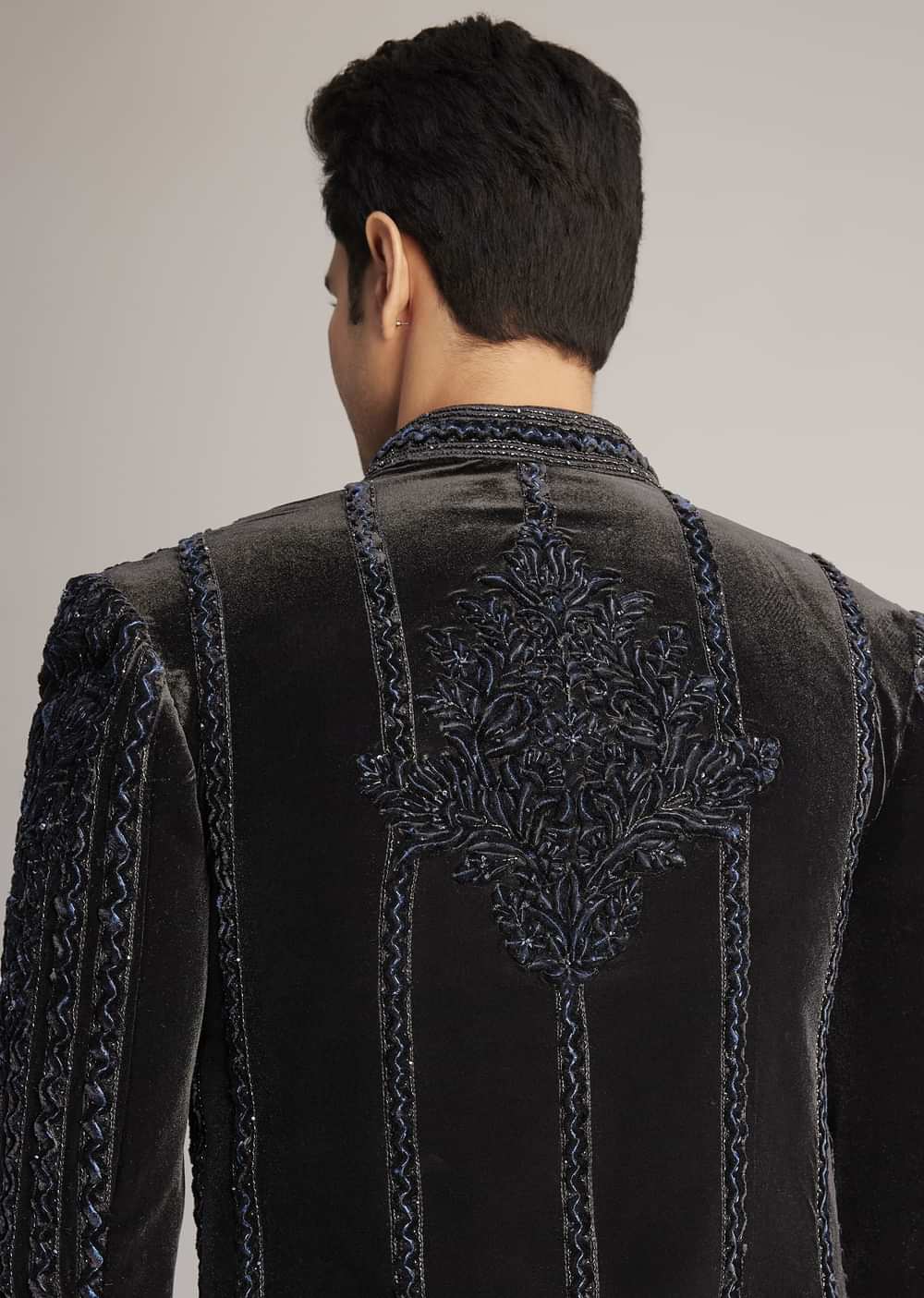 Black Velvet Indowestern Set With Cut Dana Embellishment