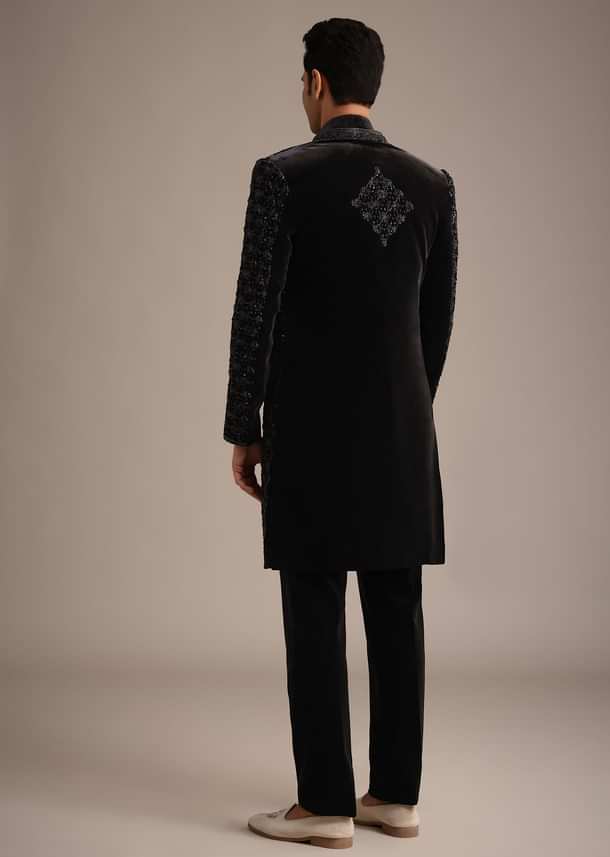 Black Velvet Indowestern Set With Sequin Work Black Velvet Indowestern Set With Sequin Work