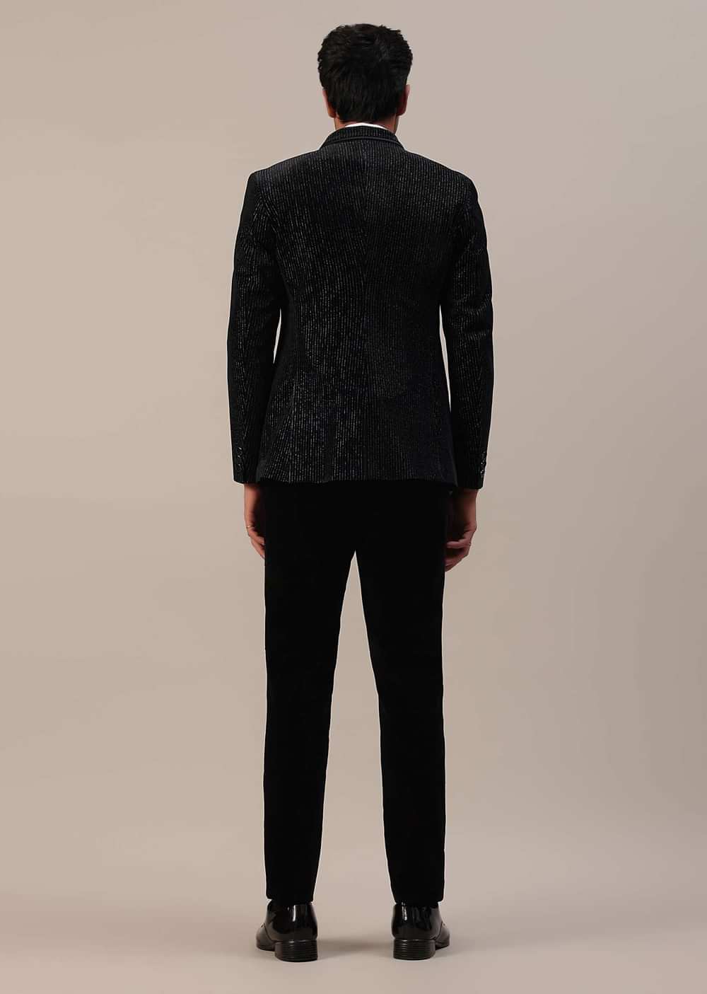 Black Velvet Tuxedo Set With Cut Work Embroidery