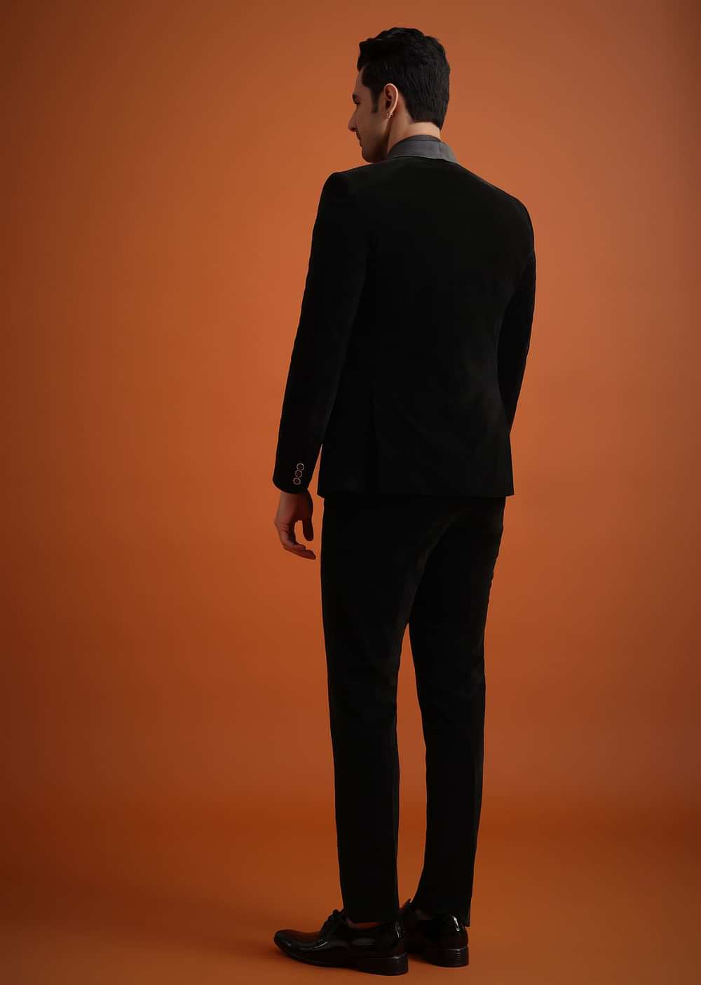 Black Velvet Tuxedo Set With Waistcoat And Bow