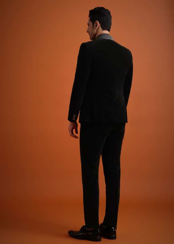 Black Velvet Tuxedo Set With Waistcoat And Bow Black Velvet Tuxedo Set With Waistcoat And Bow