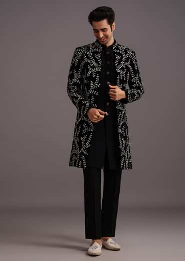 Black Velvet Zari Embroidered Indowestern Trouser Suit