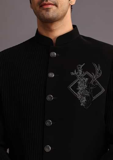 Black Zardosi Embroidered Indowestern Trouser Suit