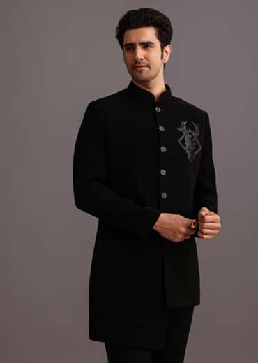 Black Zardosi Embroidered Indowestern Trouser Suit