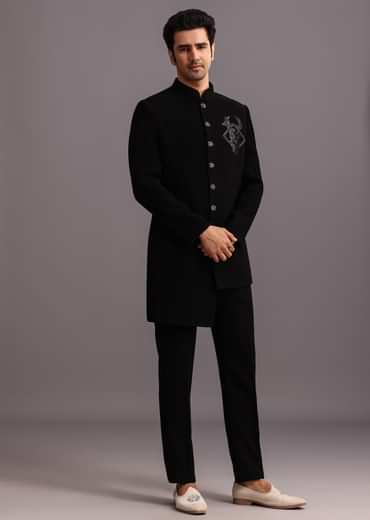 Black Zardosi Embroidered Indowestern Trouser Suit