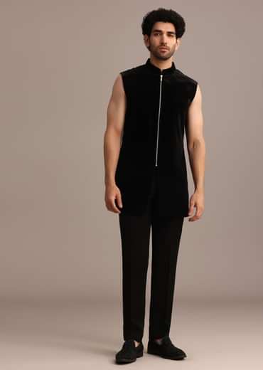 Black Zardozi Embroidered Indo Western Set in Velvet