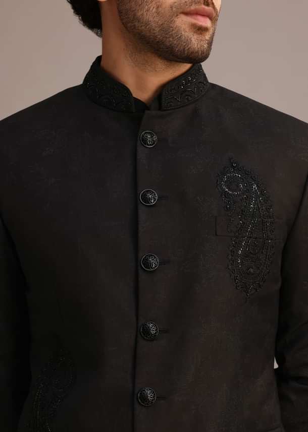 Black Zari Sequin Work Jodhpuri Set Black Zari Sequin Work Jodhpuri Set