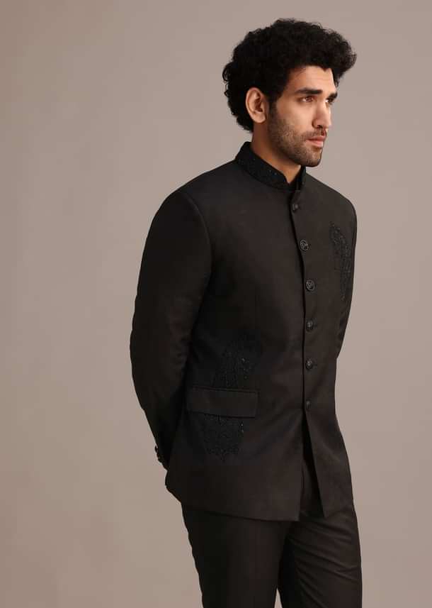 Black Zari Sequin Work Jodhpuri Set Black Zari Sequin Work Jodhpuri Set