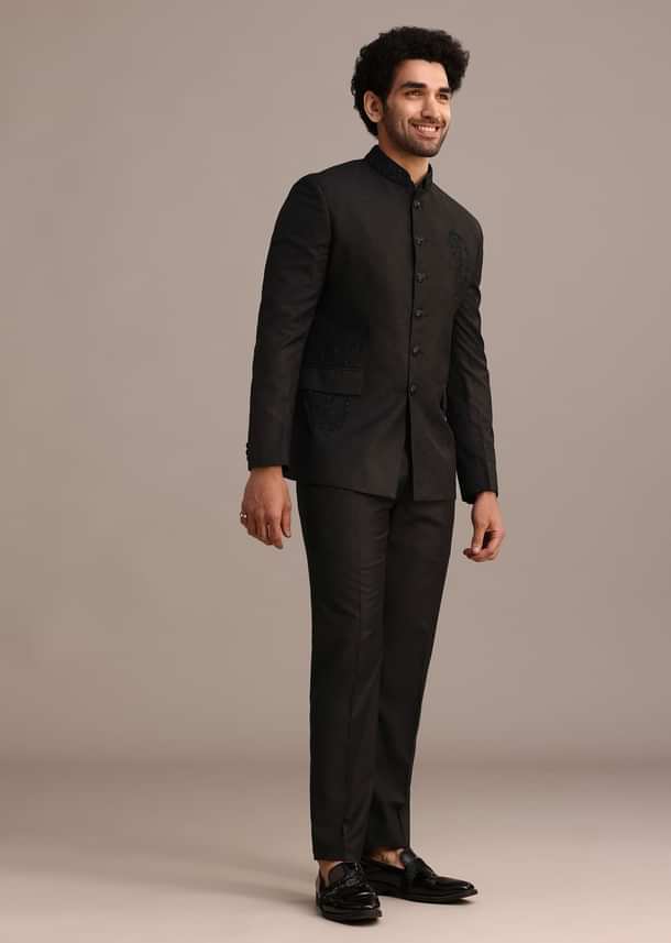 Black Zari Sequin Work Jodhpuri Set Black Zari Sequin Work Jodhpuri Set