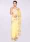 Blonde yellow georgette saree with net embroidered border only on Kalki