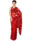 Blood red saree enhanced in resham embroidery only on Kalki