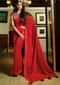 Blood Red Saree In Satin Silk With Contrast Printed Blouse Online - Kalki Fashion