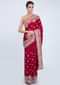 Blood Red Satin Saree With Zardosi And Zari Embroidered Butti And Border Online - Kalki Fashion
