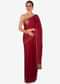 Blood red saree in satin chiffon with moti and zardosi embroidery only on Kalki