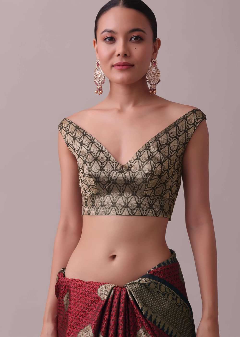 Blood Red Saree In Tanchui Kora Silk With Zari Work