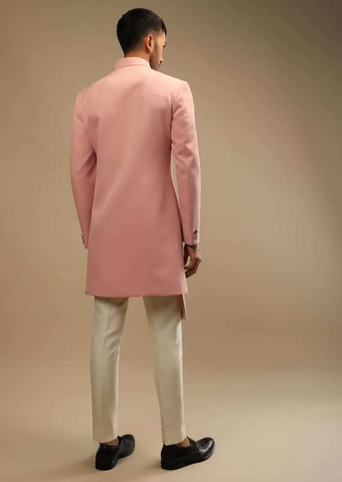 Blossom Peach Jacket In Terry Rayon With Zardosi Embroidered Floral Motifs And Aligarh Pants