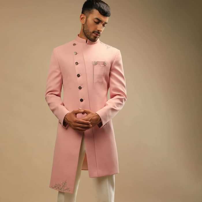 Blossom Peach Jacket In Terry Rayon With Zardosi Embroidered Floral Motifs And Aligarh Pants