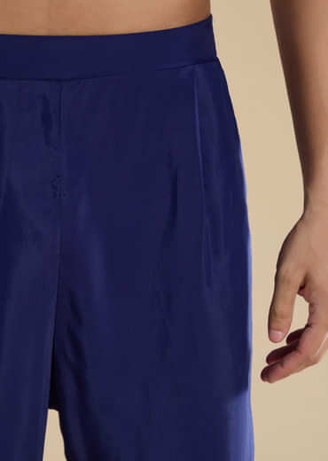 Blue Bandhani Silk Mens Straight Kurta Pant Set