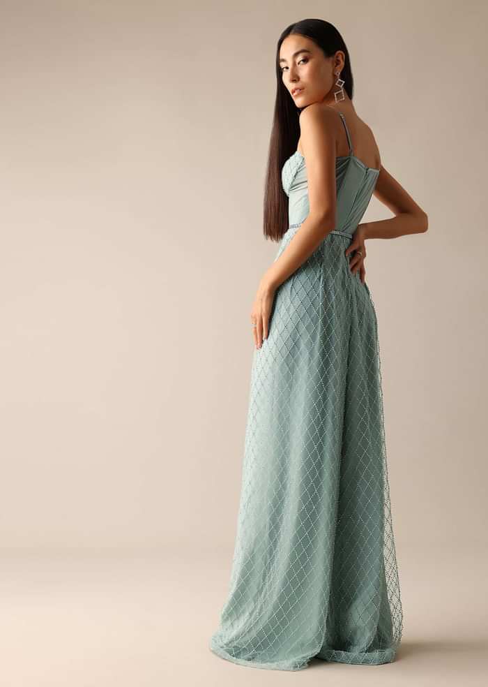 Blue Corset Style Sequin Jumpsuit