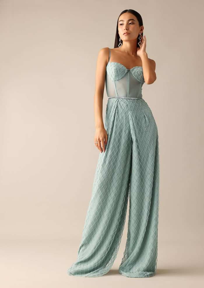 Blue Corset Style Sequin Jumpsuit