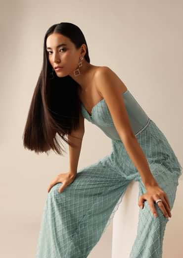 Blue Corset Style Sequin Jumpsuit