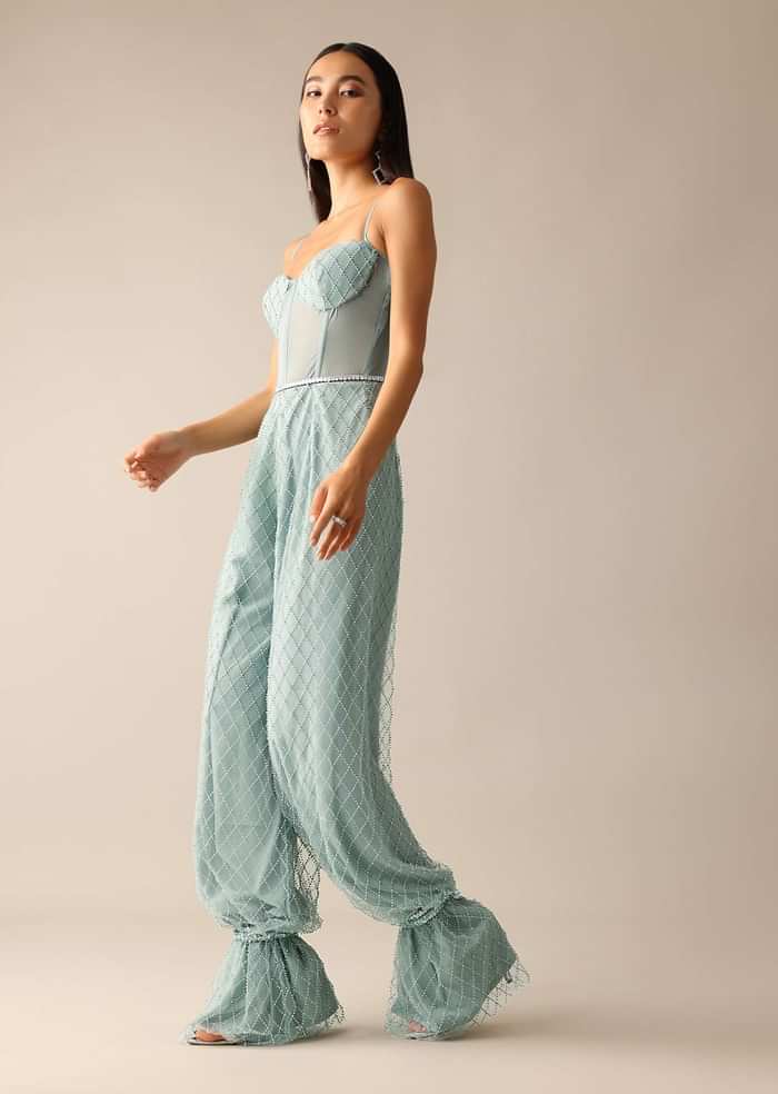 Blue Corset Style Sequin Jumpsuit