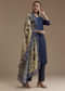 Blue Cotton Foil Mirror Kurta Set with Kalamkari Dupatta
