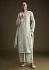 Blue Cotton Kurta Set With Intricate Resham Embroidery