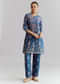 Blue Crepe Printed Co Ord Set With Sequins And Beads Work
