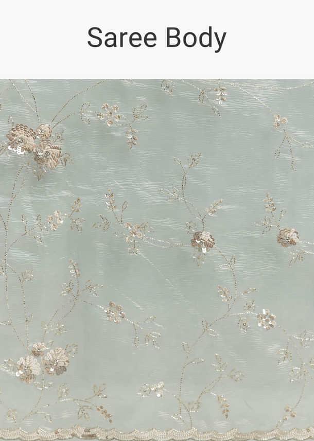 Blue Crush Tissue Saree With Heavy Floral Embroidery