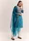 Blue Dola Silk Printed Kurta Dupatta Set With Embroidered Neckline
