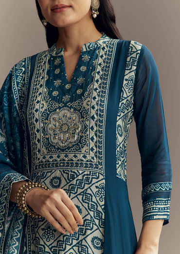 Blue Georgette Printed Anarkali Suit