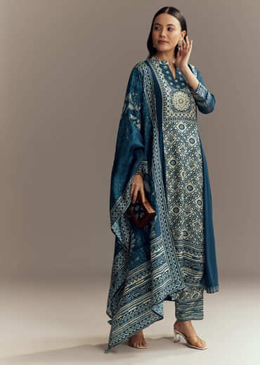 Blue Georgette Printed Anarkali Suit