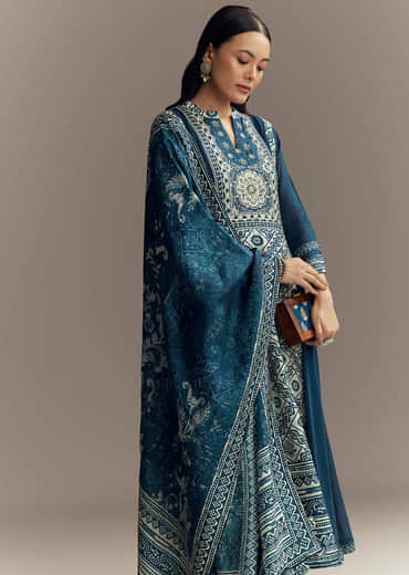 Blue Georgette Printed Anarkali Suit
