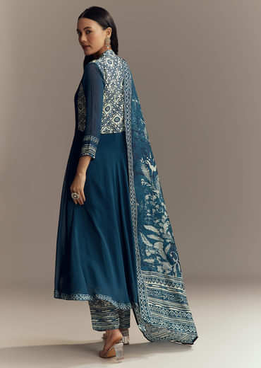 Blue Georgette Printed Anarkali Suit