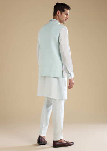 Blue Jacket Kurta Set with Resham Work