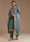 Blue Jacquard Weave Silk Kurta Set with Zardosi