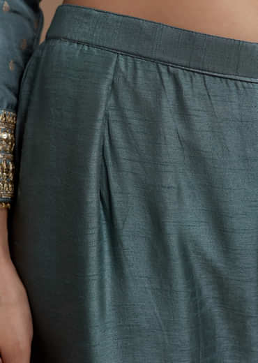 Blue Jacquard Weave Silk Kurta Set with Zardosi