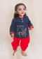 Kalki Boys Blue Kurta And Red Dhoti Set In Cotton With Thread And Zari Embroidered Horse Motifs By Tiber Taber