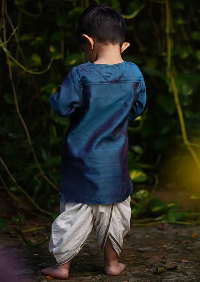 Kalki Boys Blue Kurta In Hand Woven Cotton Silk With Contrast Selvedge By Love The World Today