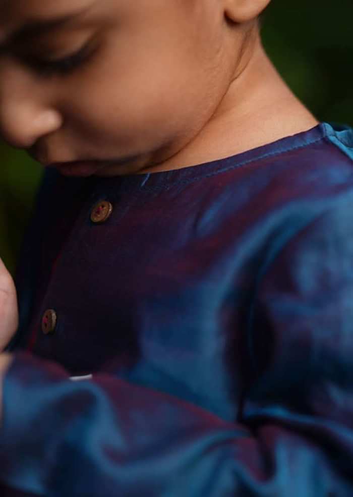 Kalki Boys Blue Kurta In Hand Woven Cotton Silk With Contrast Selvedge By Love The World Today
