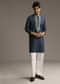 Blue Linen Kurta Set For Men With Thread And Resham Embroidery