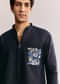 Blue Linen Kurta Set With Embroidery