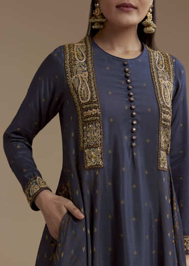 Blue Printed Cotton Kurta Palazzo Set with Thread Work