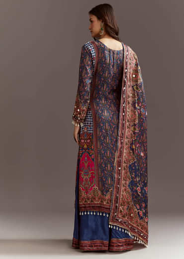 Blue Printed Gotta Lace Sequin Kurta Set With Floral Print Dupatta