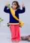 Blue Salwar Kurti In Velvet With Gotta Lace By Fayon Kids