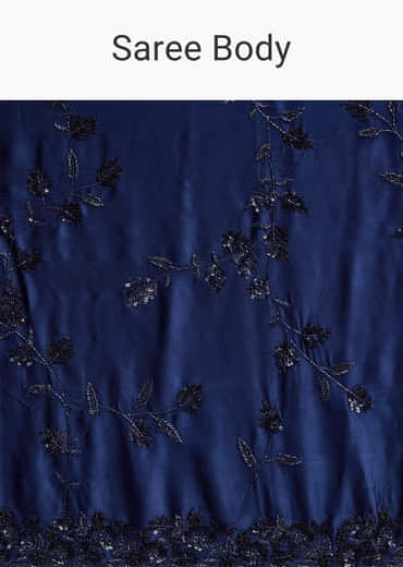 Blue Satin Chinon Saree with Heavy Jaal Embroidery