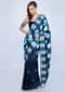 Blue shaded half and half tussar silk saree with embroidered butti and batik print only on Kalki